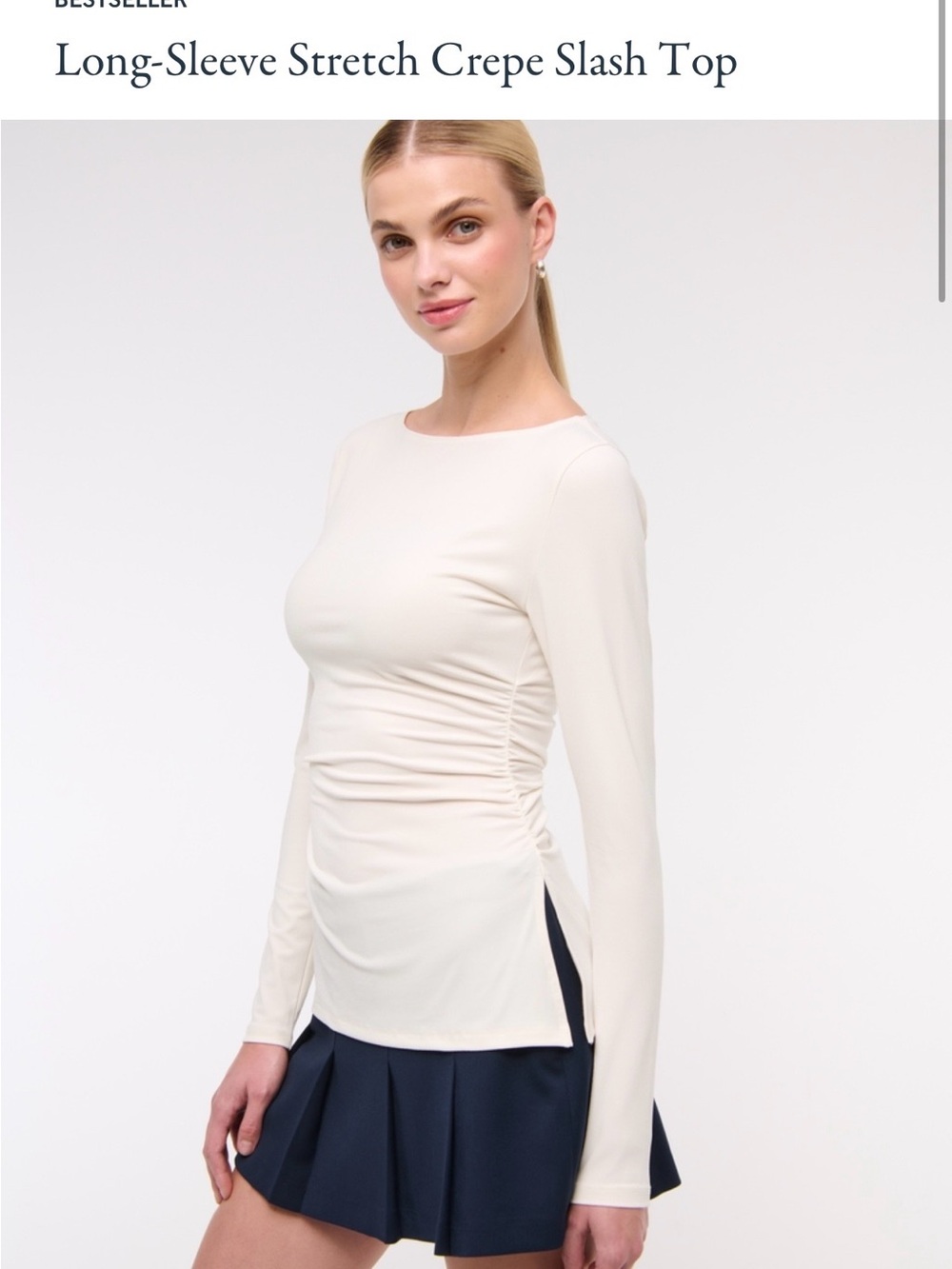 Abercrombie & Fitch Ivory Long-Sleeve Stretch Crepe Top